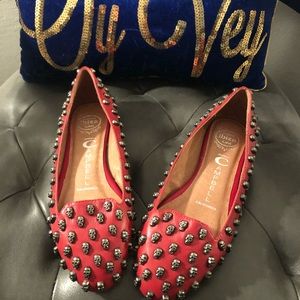 NWOT Jeffrey Campbell Skulltini Red Leather Flats